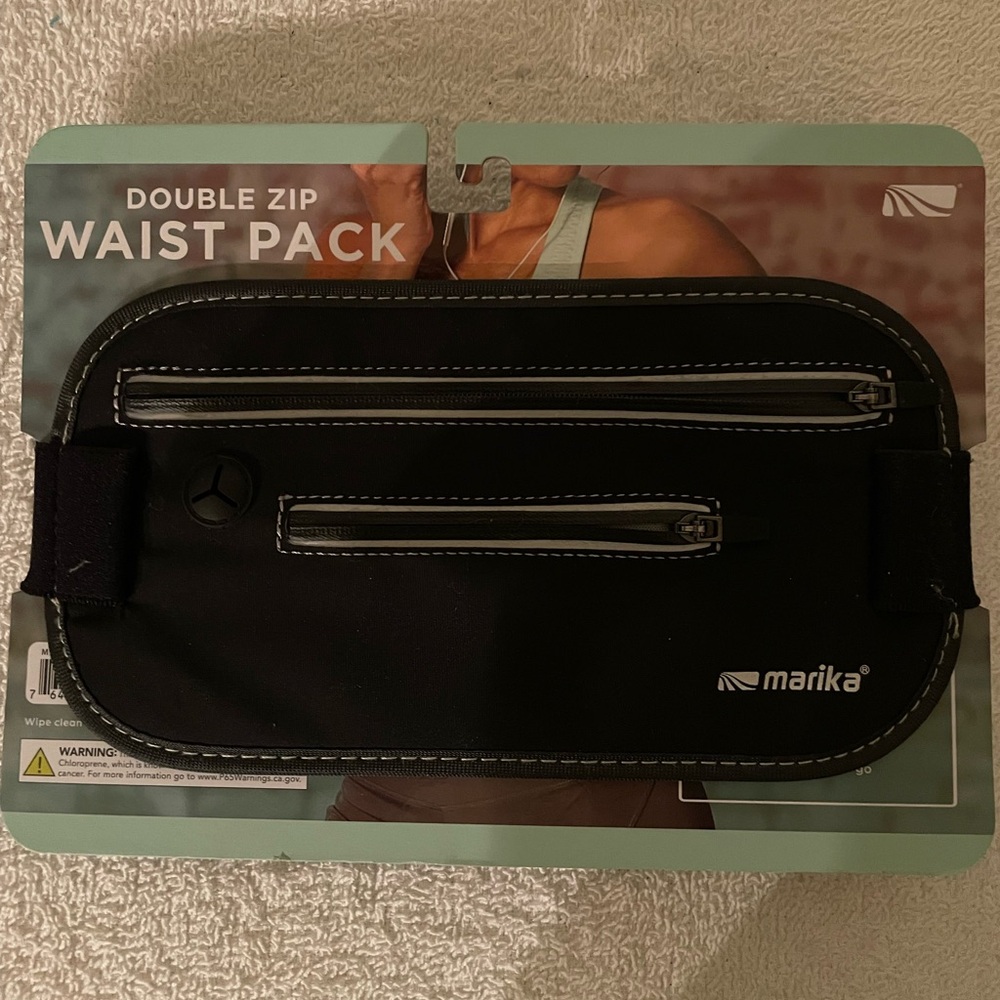 Slim Fit Fanny Waist Pack Nylon Reflective Strips Black 2 zip Pocket Marika NWT